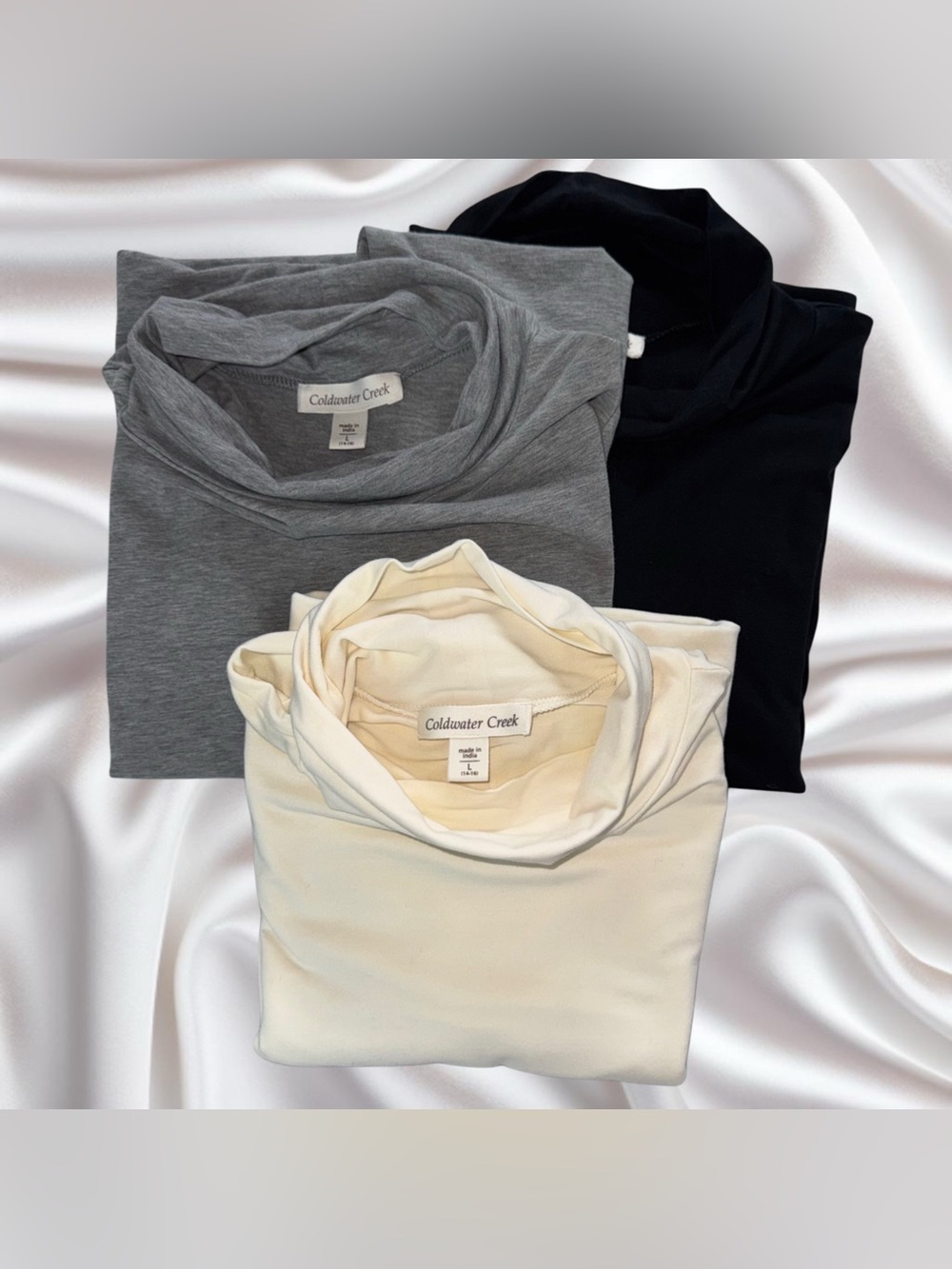 Coldwater Creek Lot of 3 Supima Cotton Stretch Turtleneck Tops Long Sleeve L